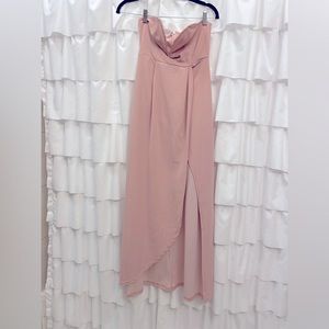 Blush color dress with a sweetheart top with slit on the left leg.   Worn once.
